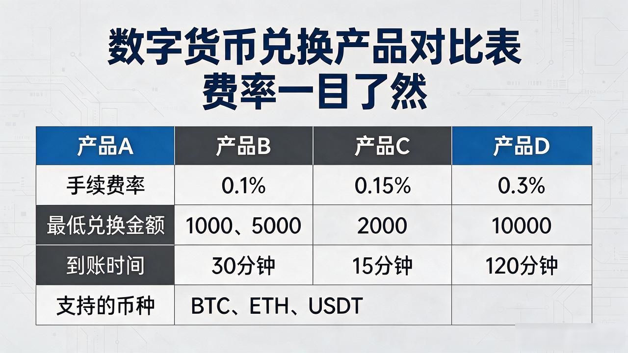 数字货币兑换平台选择_手续费率对比_数字货币兑换产品表格